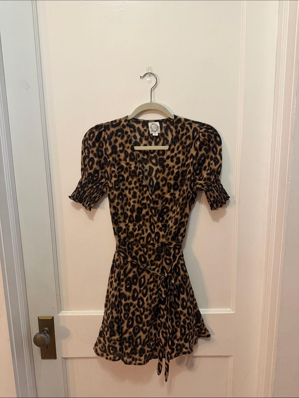 Blue Rain Leopard Print Wrap Mini Dress - Brown/Black